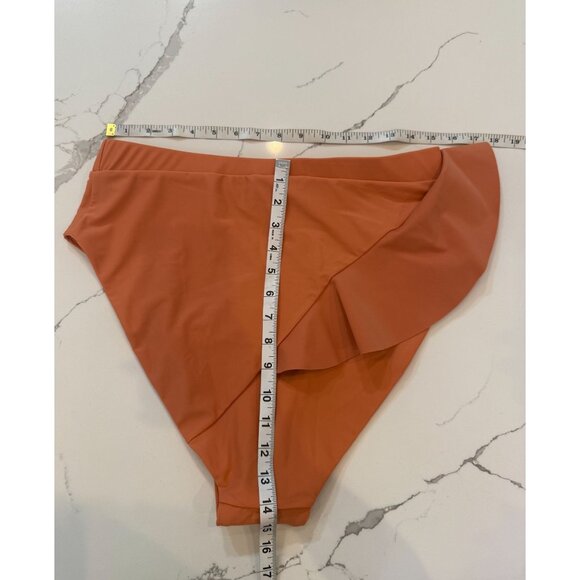 NWT Andrea Iyamah Kiara High Rise Two-Tone Ruffle Bikini Bottom Peach/Deep Red - Picture 10 of 16